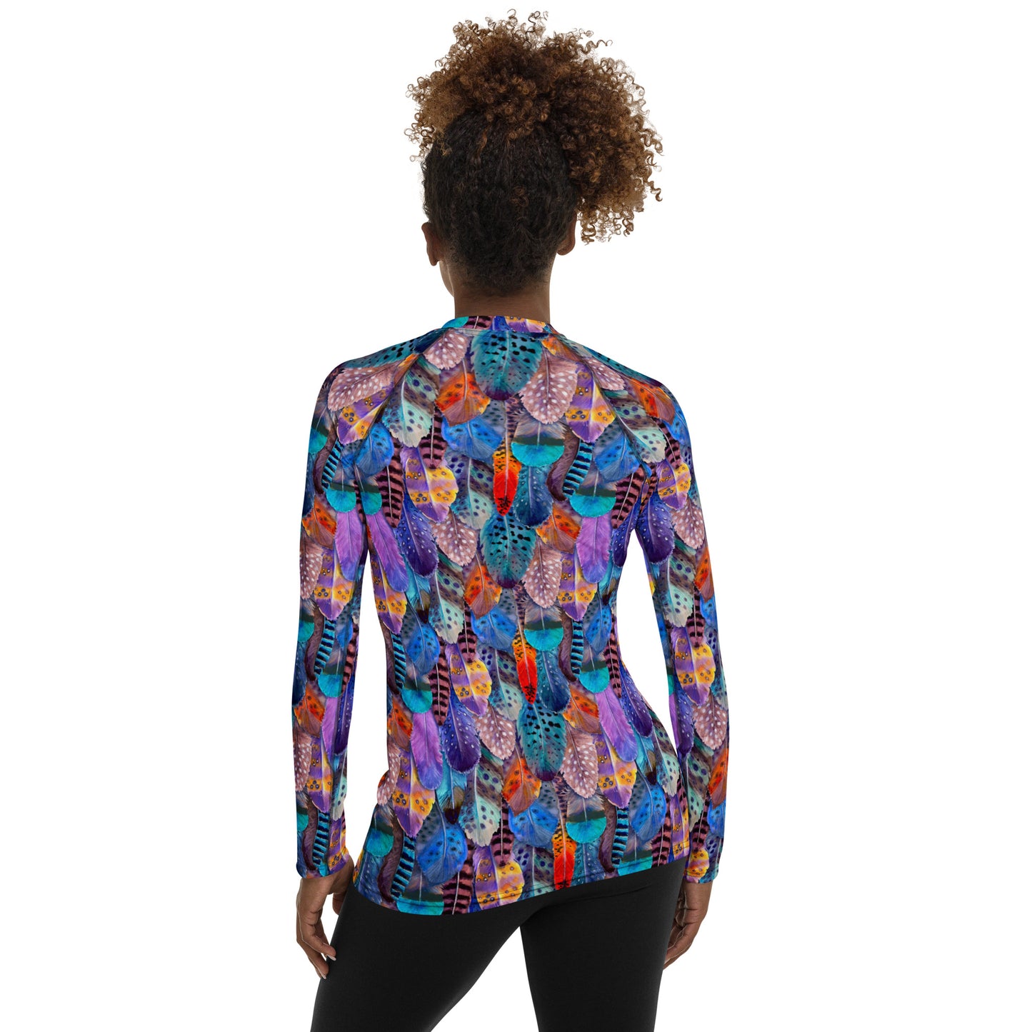 Colorful Feathers Print Women's Rash Guard