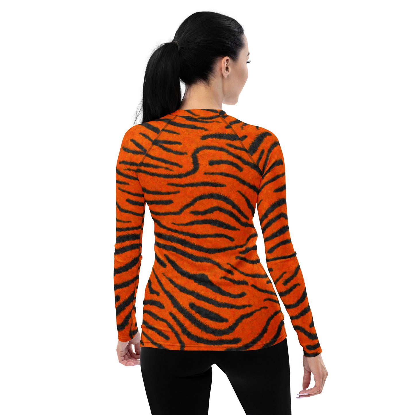 Fuzzy Tiger Stripe Print Women's Rash Guard