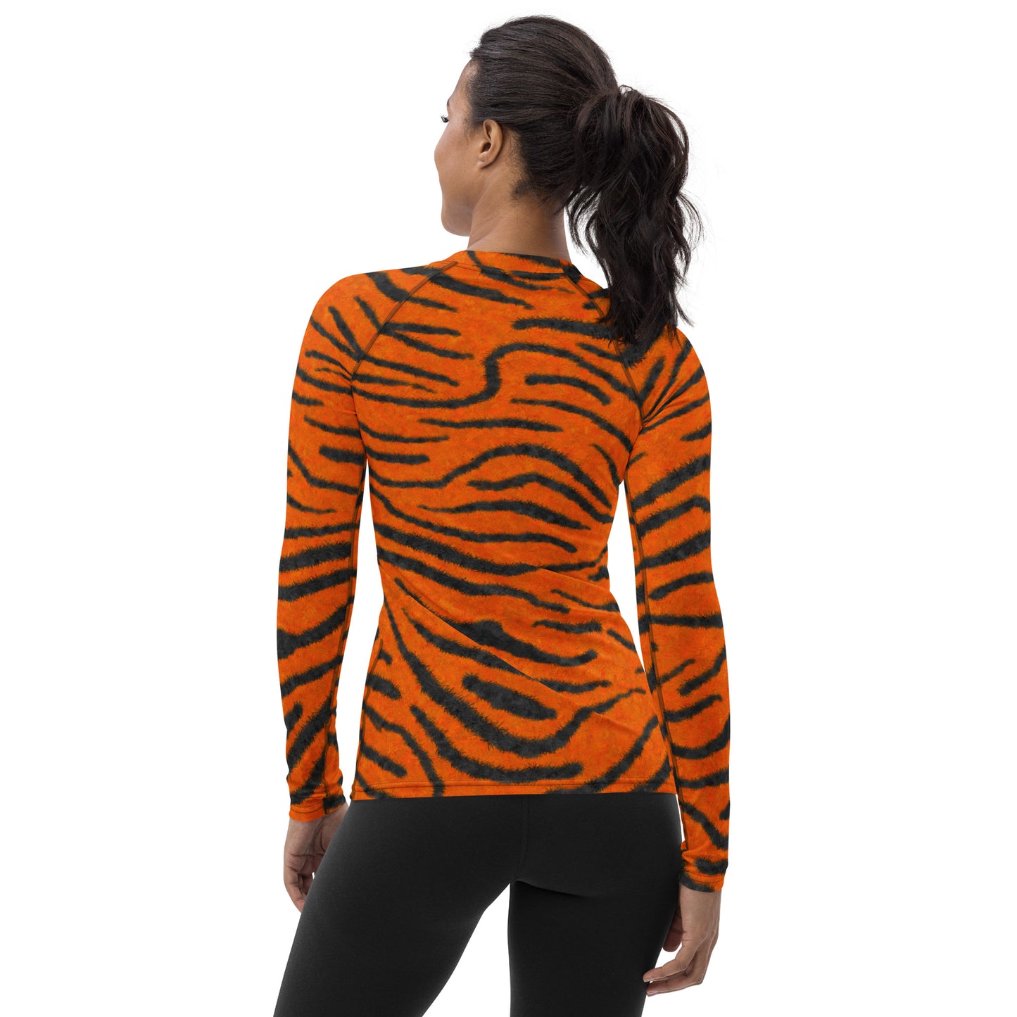 Fuzzy Tiger Stripe Print Women's Rash Guard