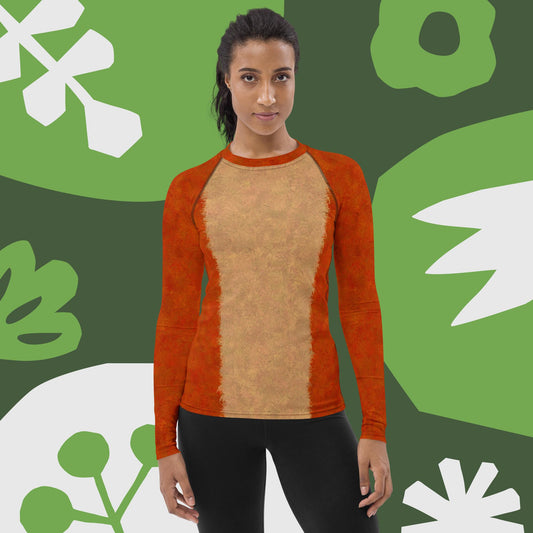 Orange Cat Fur Print Women's Rash Guard