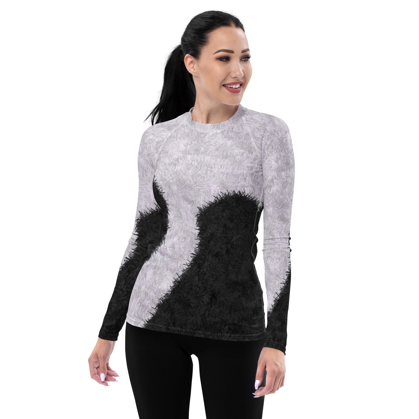 Black and White Fur Print Women's Rash Guard