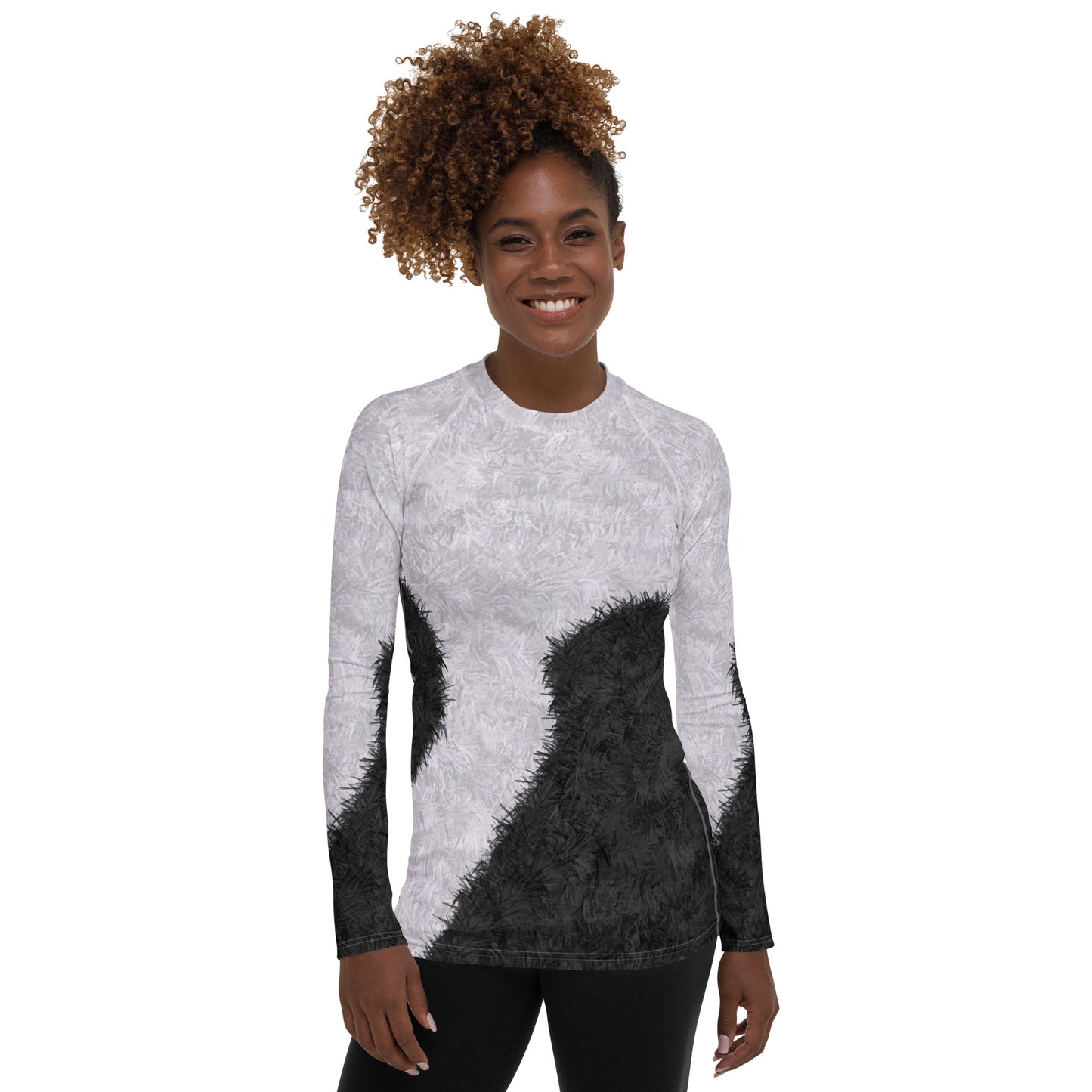 Black and White Fur Print Women's Rash Guard