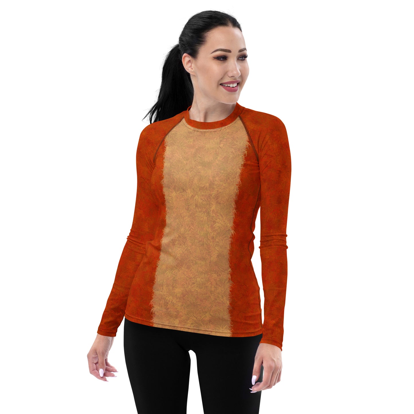 Orange Cat Fur Print Women's Rash Guard