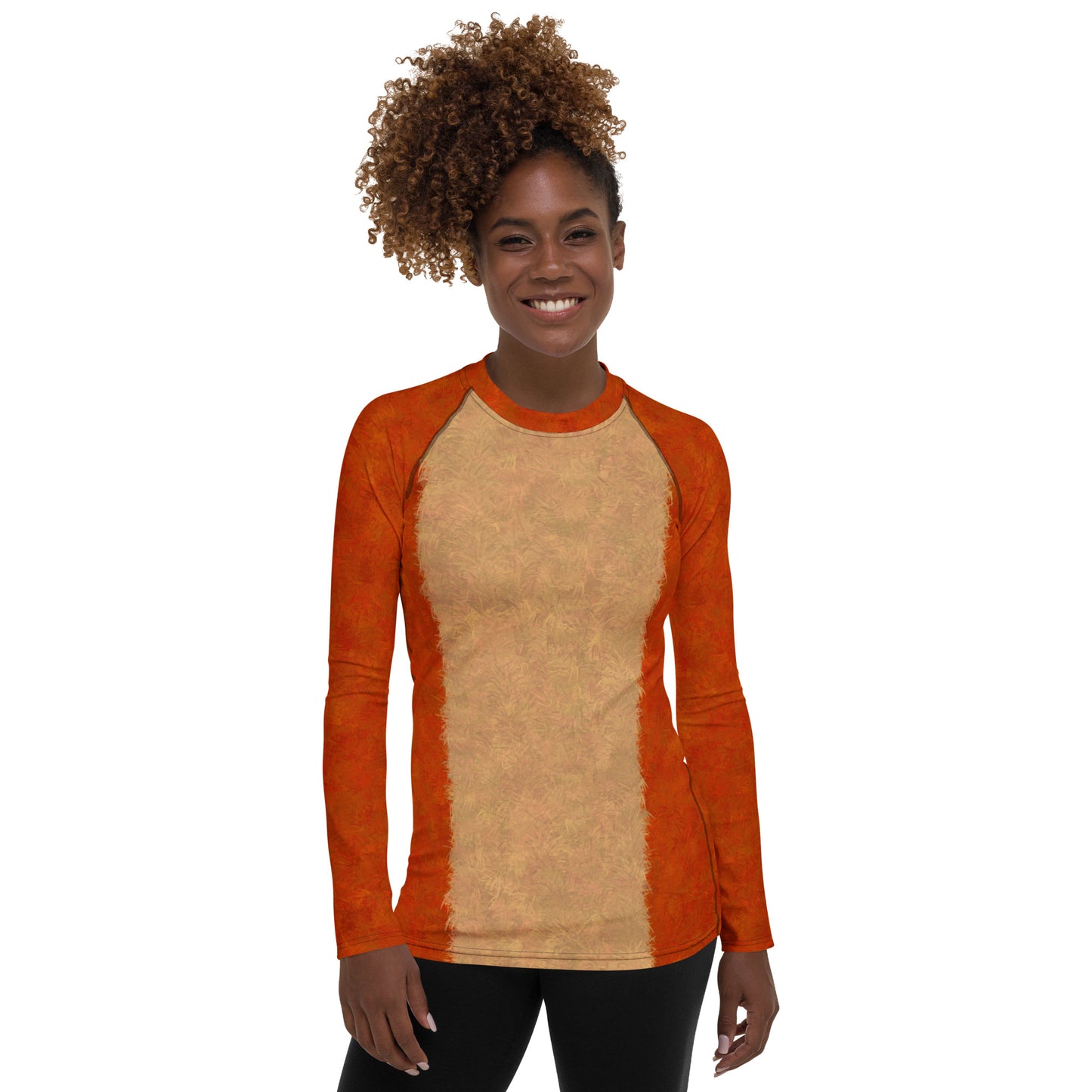 Orange Cat Fur Print Women's Rash Guard