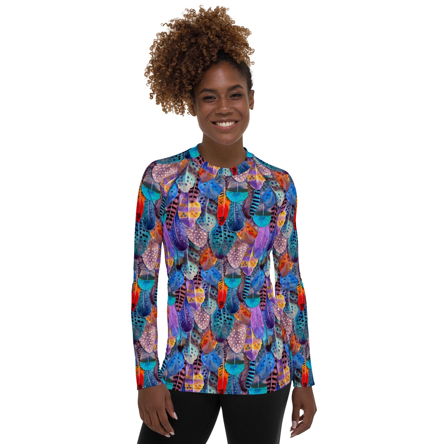 Colorful Feathers Print Women's Rash Guard