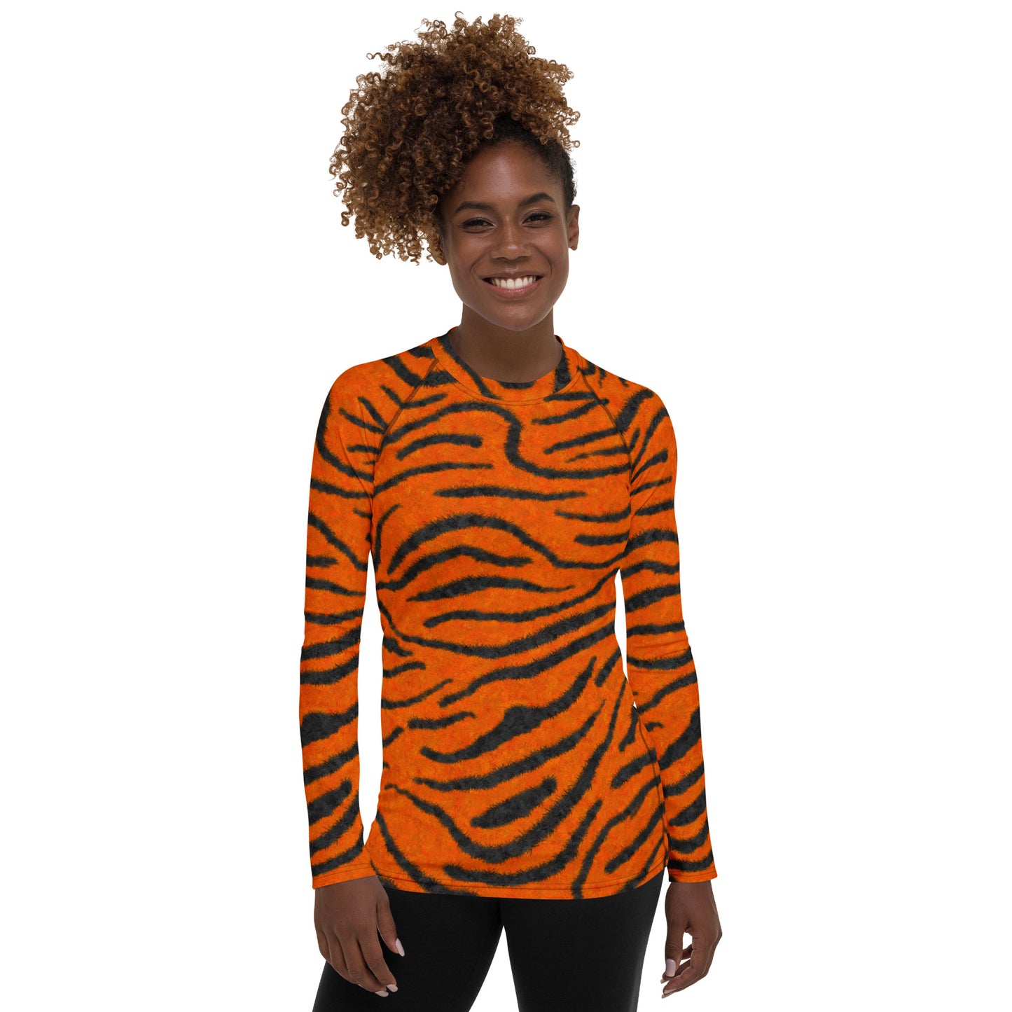 Fuzzy Tiger Stripe Print Women's Rash Guard