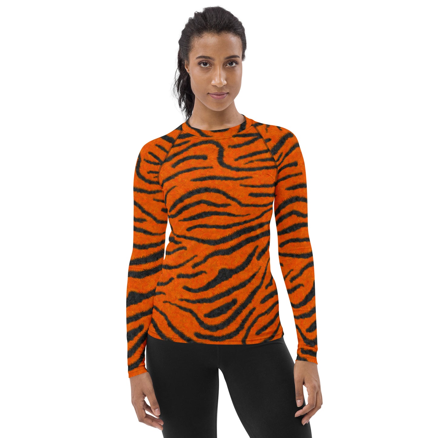 Fuzzy Tiger Stripe Print Women's Rash Guard