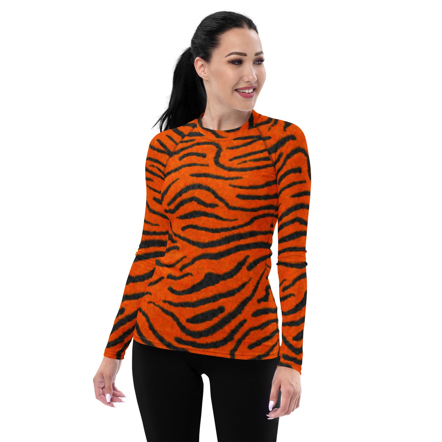 Fuzzy Tiger Stripe Print Women's Rash Guard