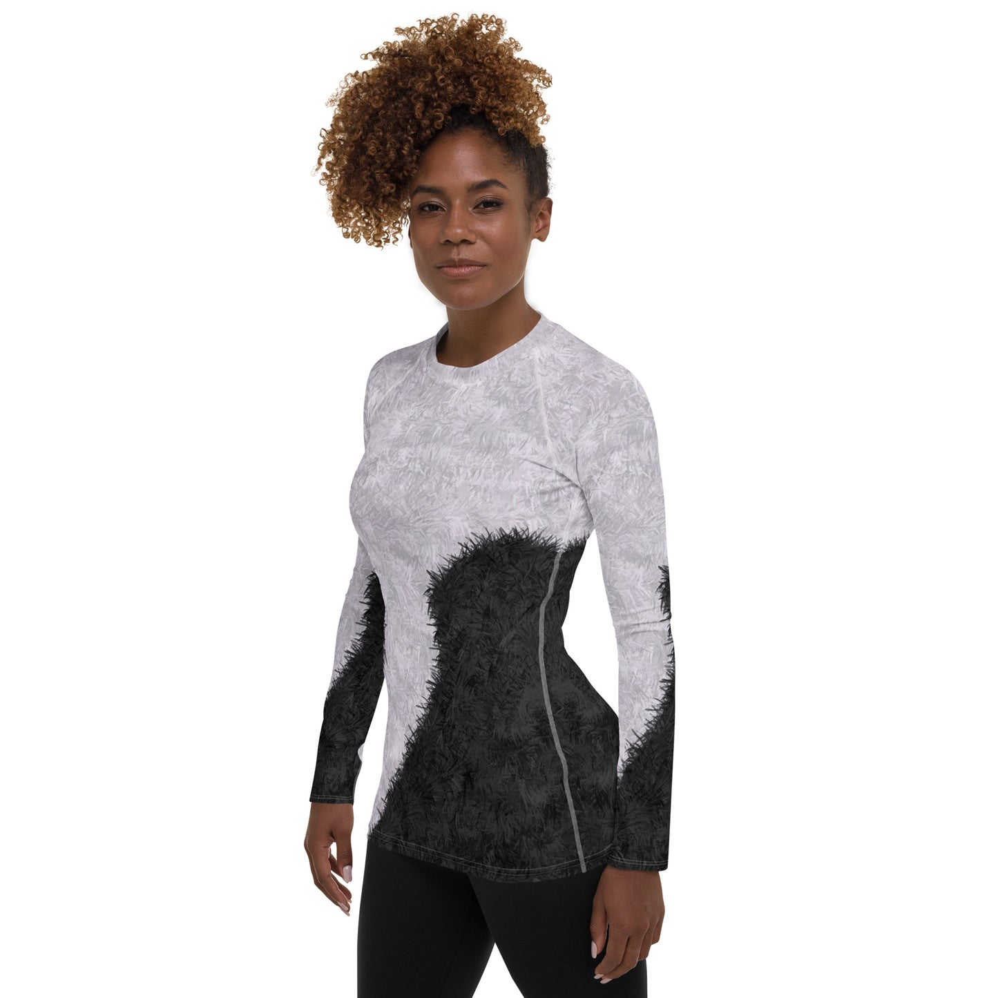 Black and White Fur Print Women's Rash Guard