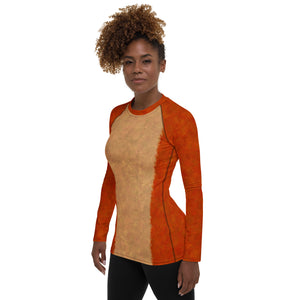Orange Cat Fur Print Women's Rash Guard
