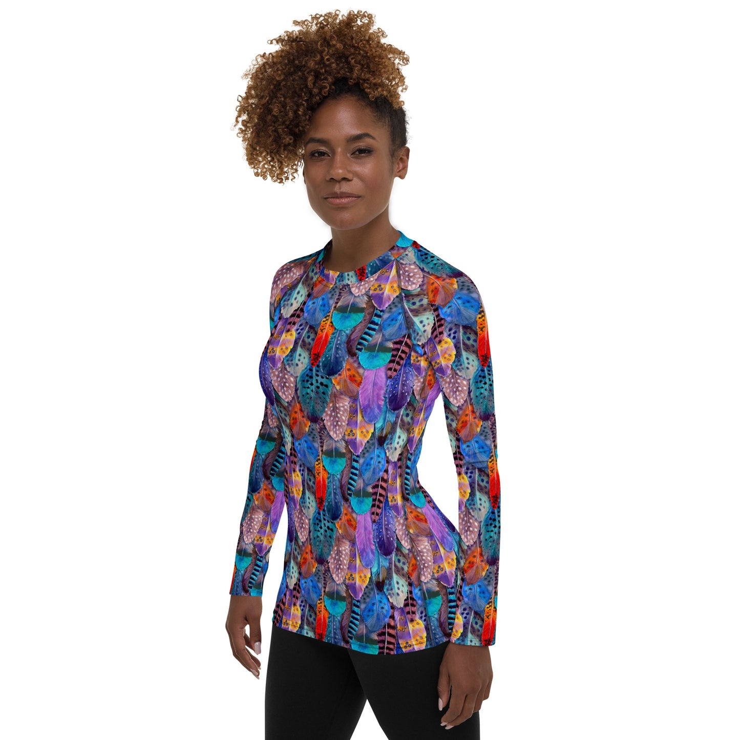 Colorful Feathers Print Women's Rash Guard