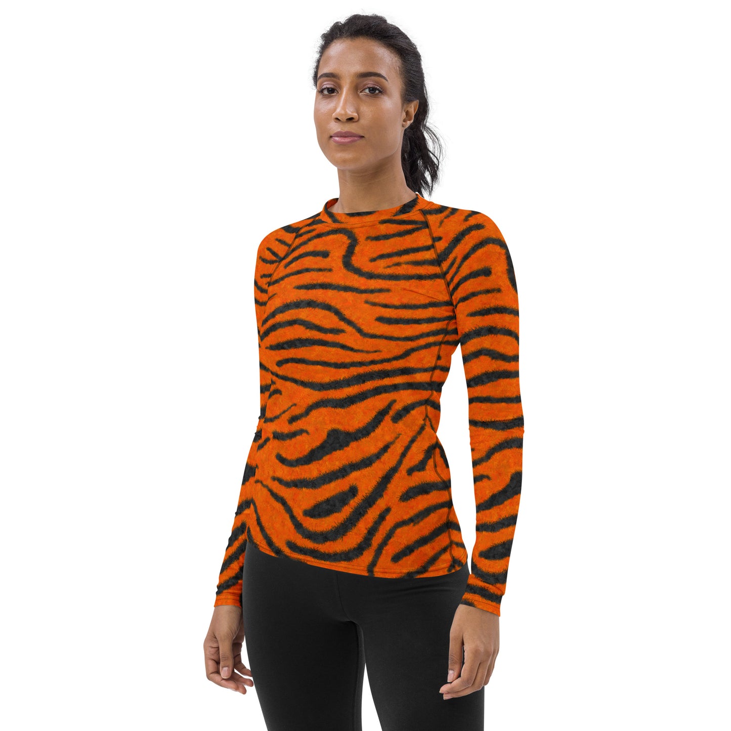 Fuzzy Tiger Stripe Print Women's Rash Guard