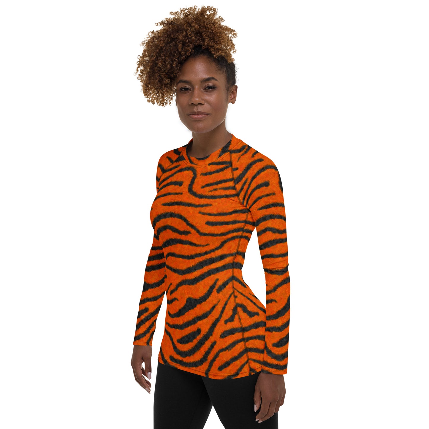 Fuzzy Tiger Stripe Print Women's Rash Guard