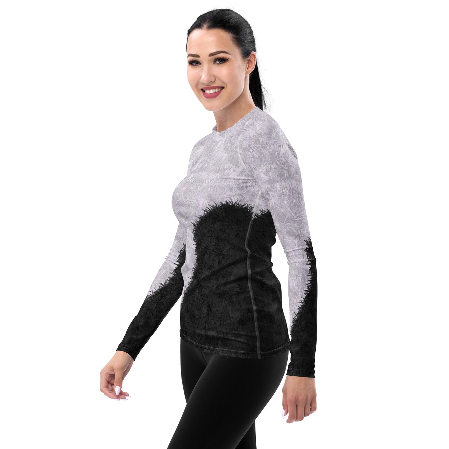 Black and White Fur Print Women's Rash Guard