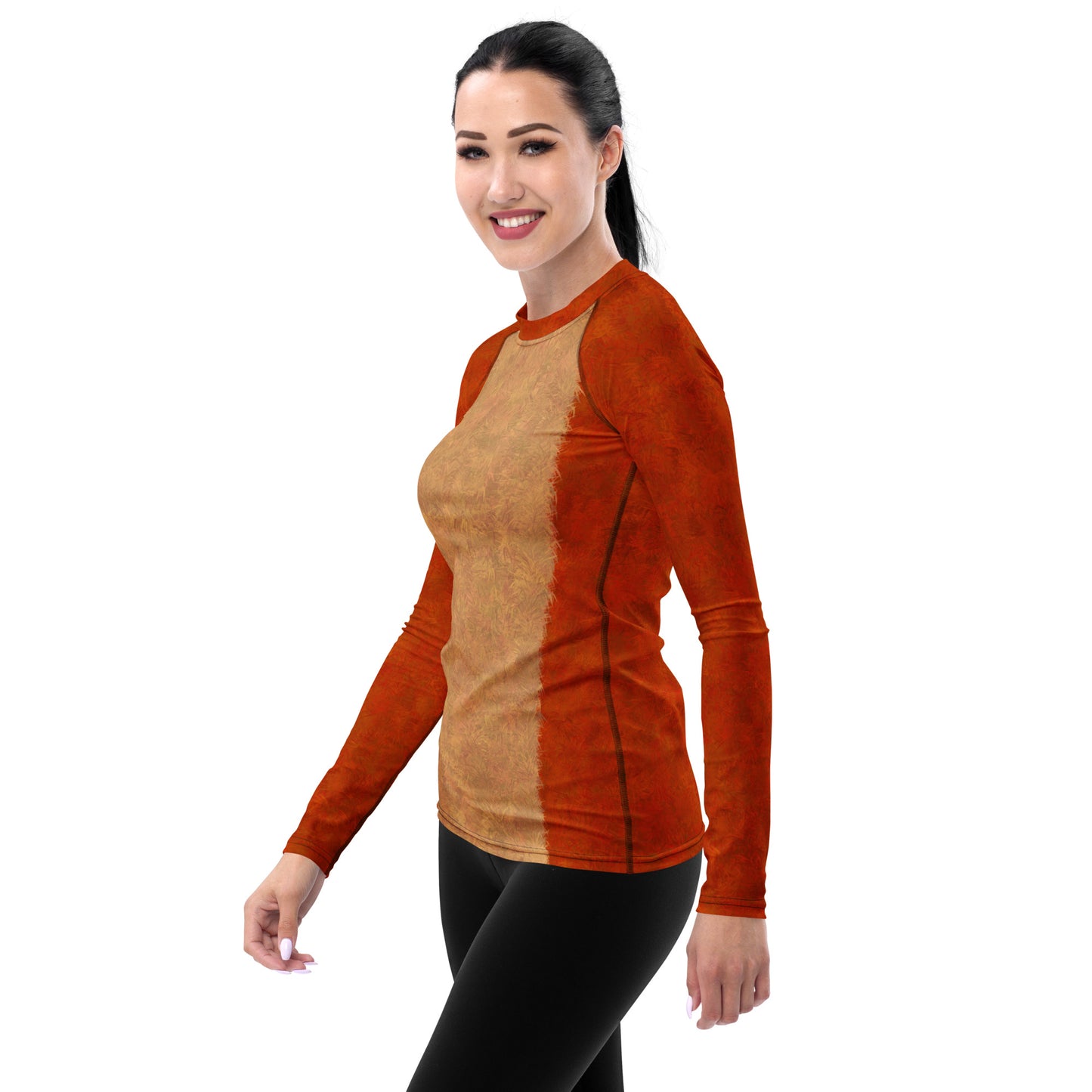 Orange Cat Fur Print Women's Rash Guard