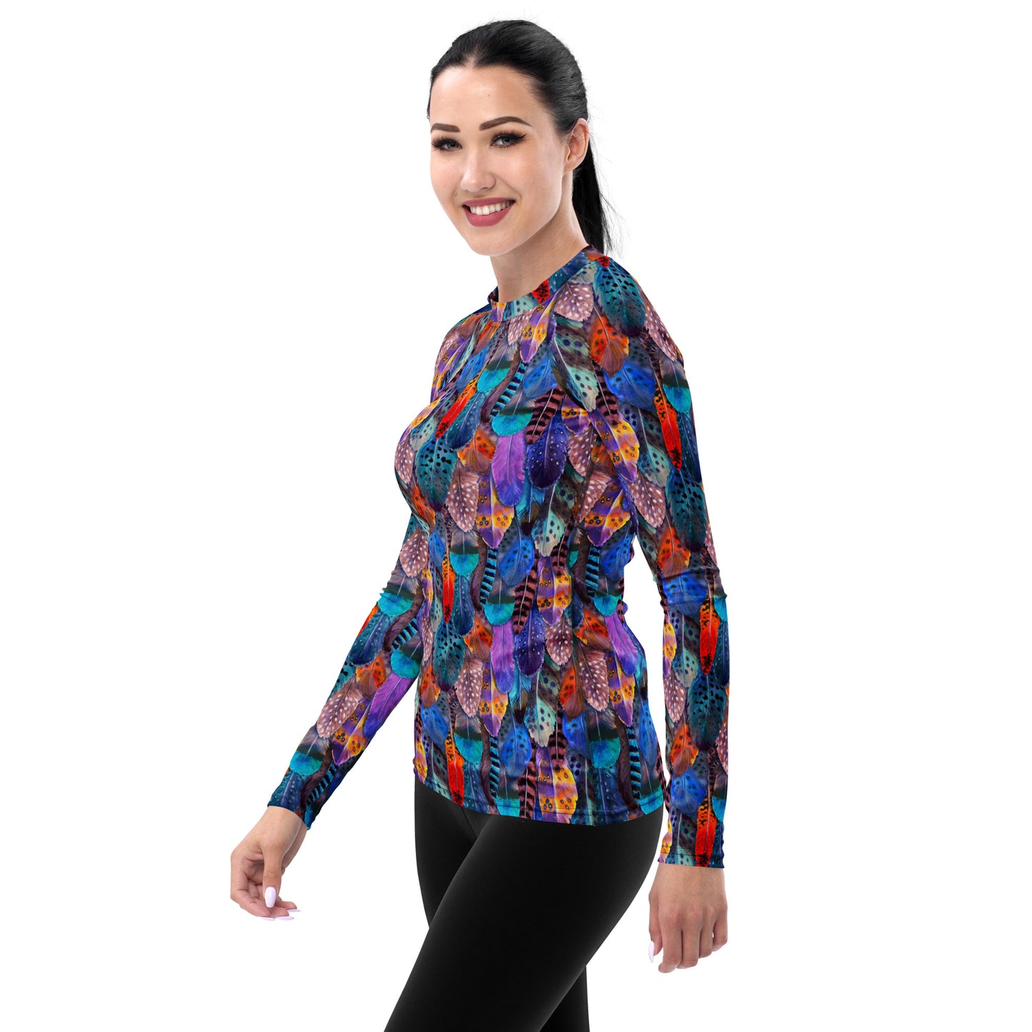 Colorful Feathers Print Women's Rash Guard