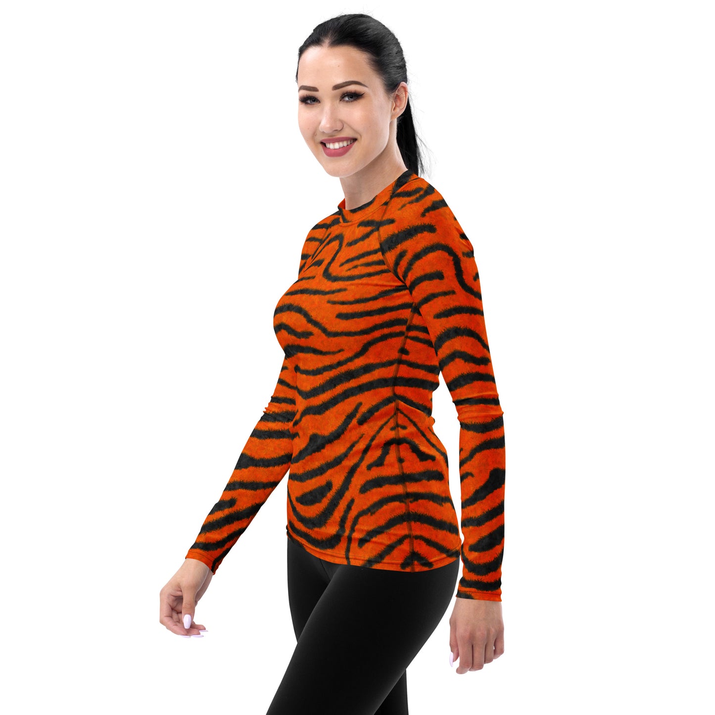 Fuzzy Tiger Stripe Print Women's Rash Guard