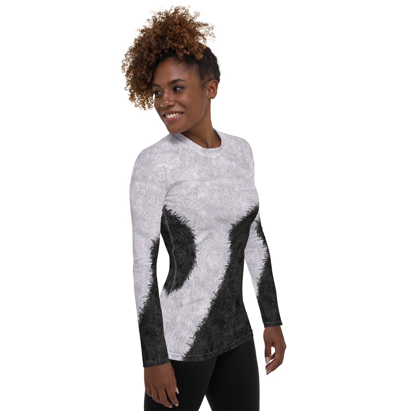 Black and White Fur Print Women's Rash Guard