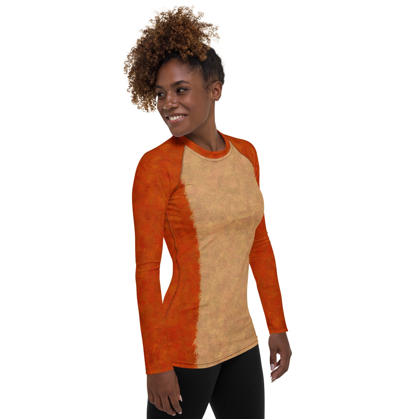 Orange Cat Fur Print Women's Rash Guard