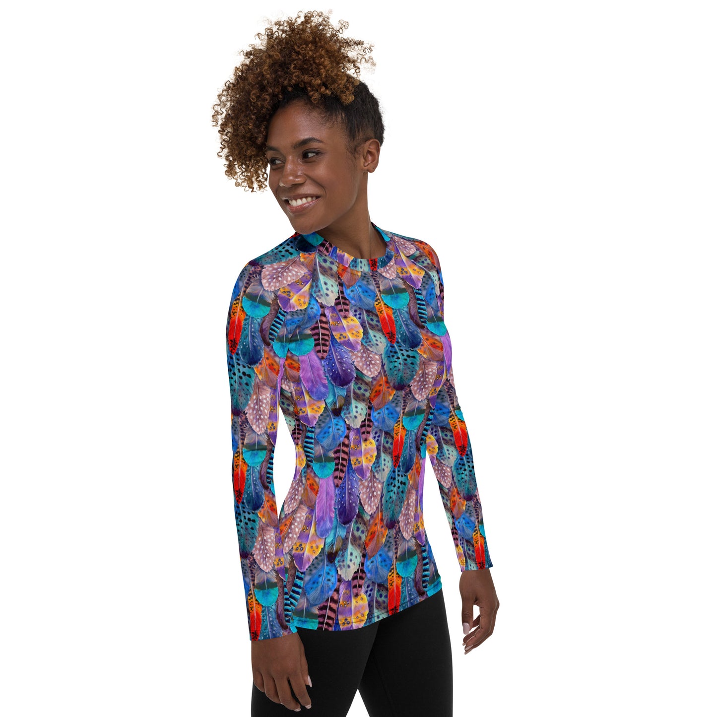 Colorful Feathers Print Women's Rash Guard