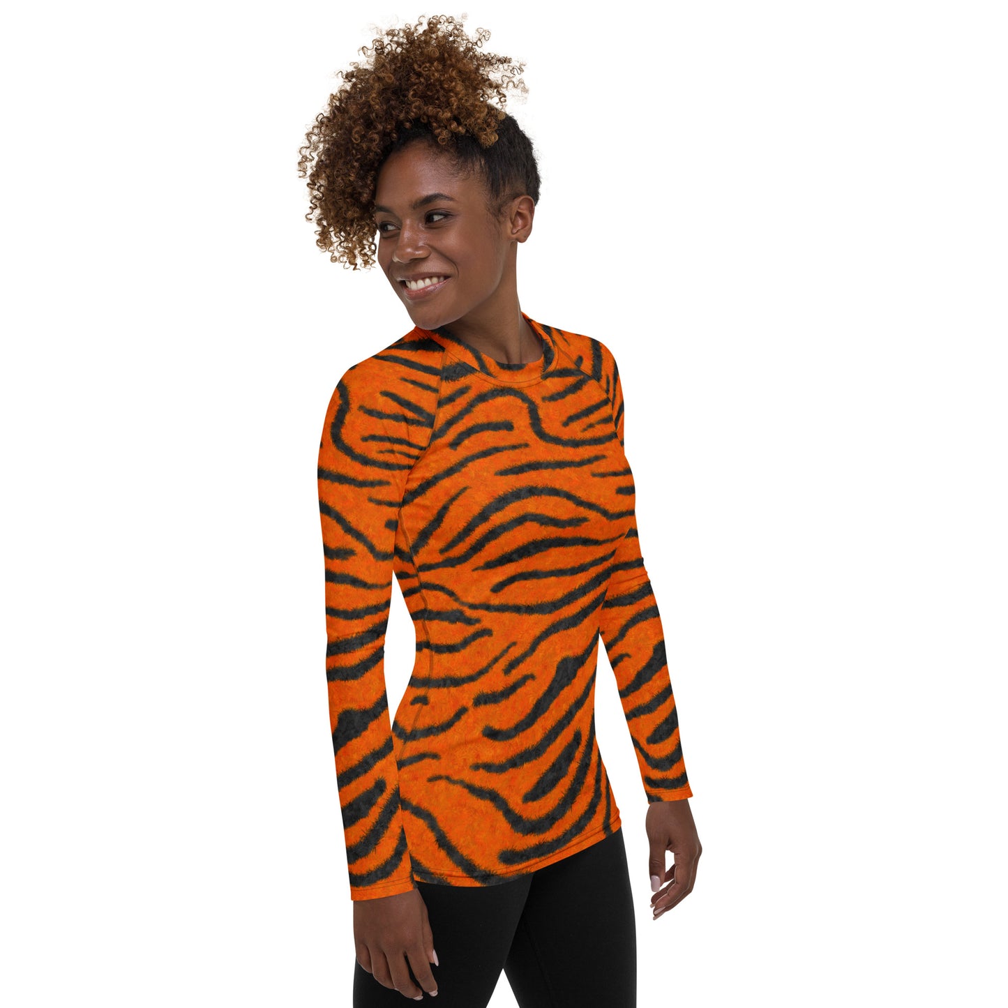 Fuzzy Tiger Stripe Print Women's Rash Guard