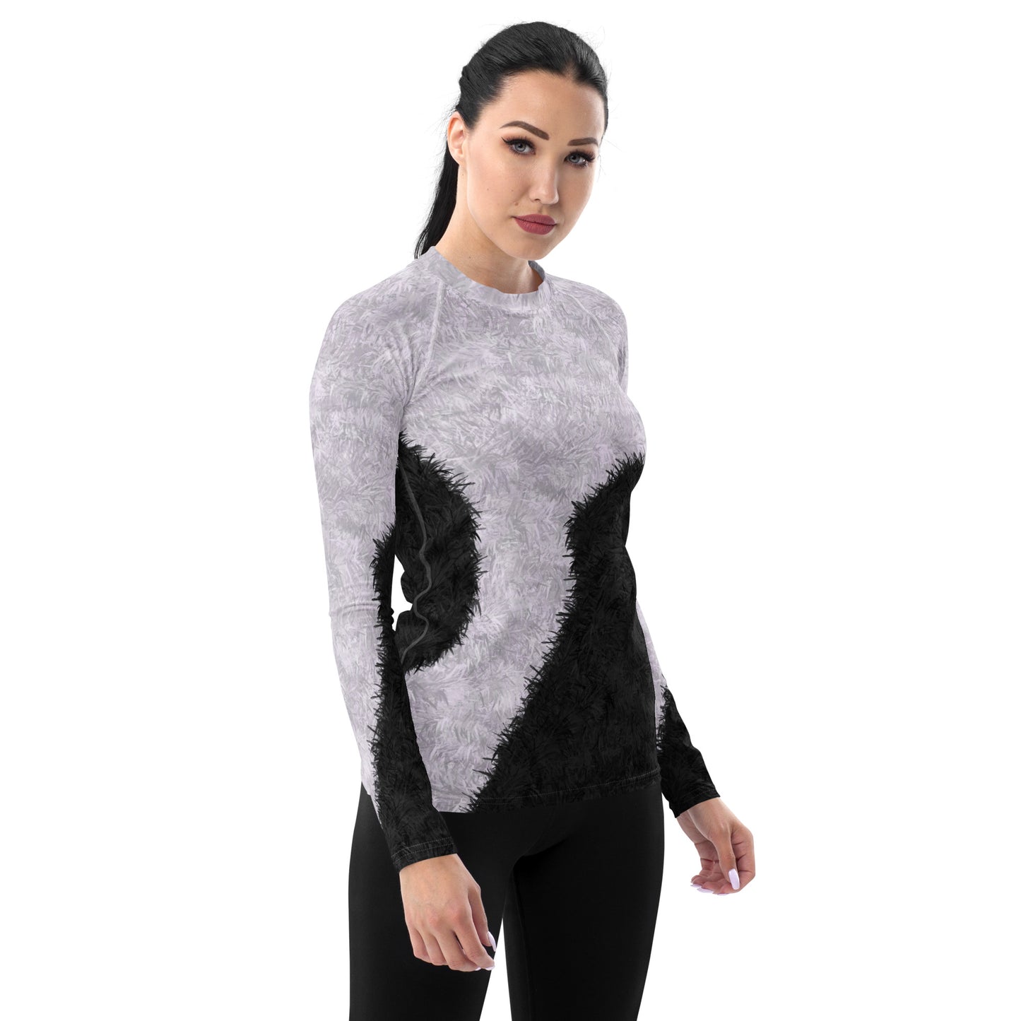 Black and White Fur Print Women's Rash Guard