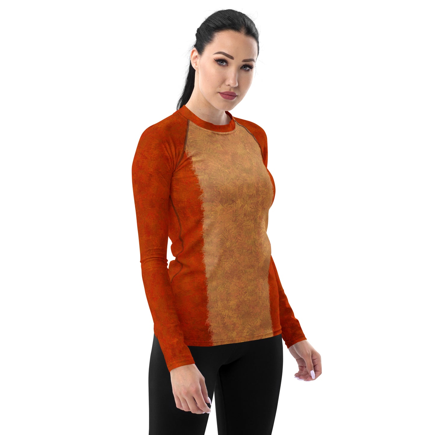 Orange Cat Fur Print Women's Rash Guard