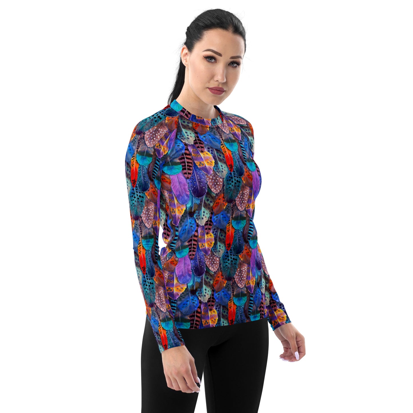 Colorful Feathers Print Women's Rash Guard