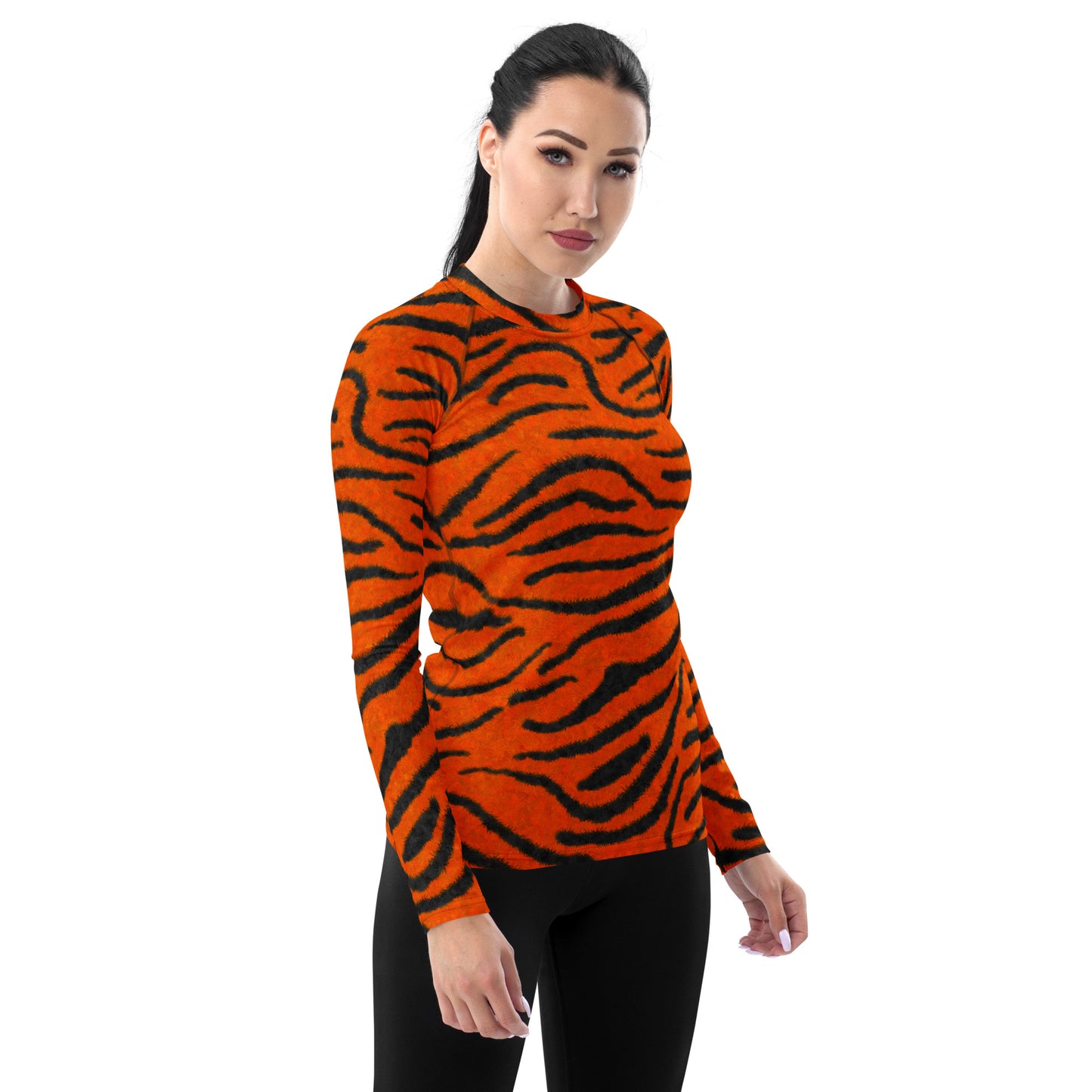 Fuzzy Tiger Stripe Print Women's Rash Guard