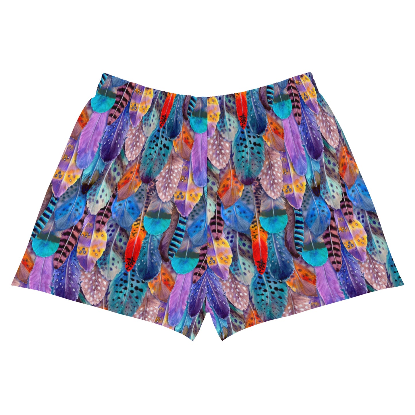 Colorful Feathers Print Women’s Recycled Athletic Shorts