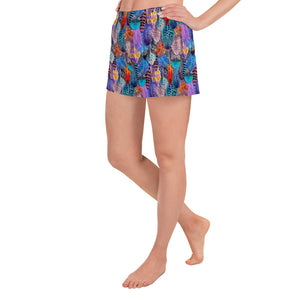 Colorful Feathers Print Women’s Recycled Athletic Shorts