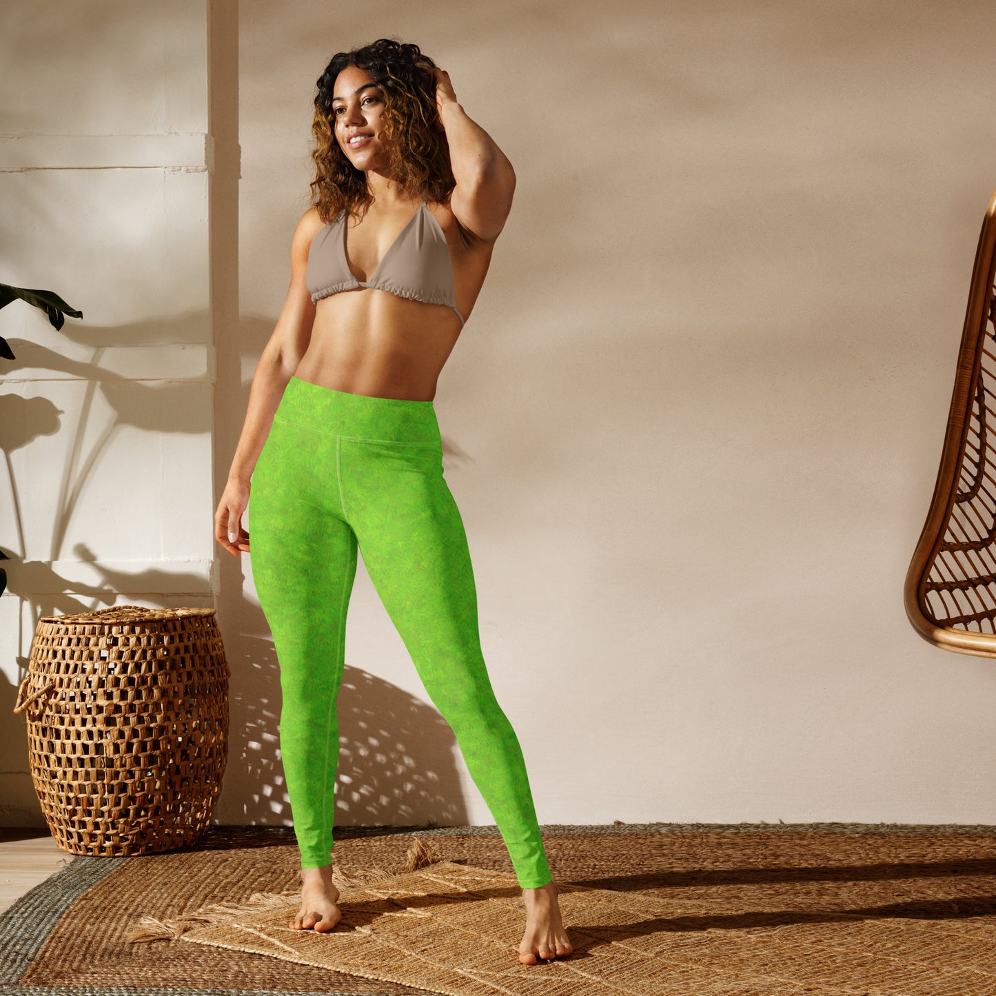 Green Fur Print Yoga Leggings