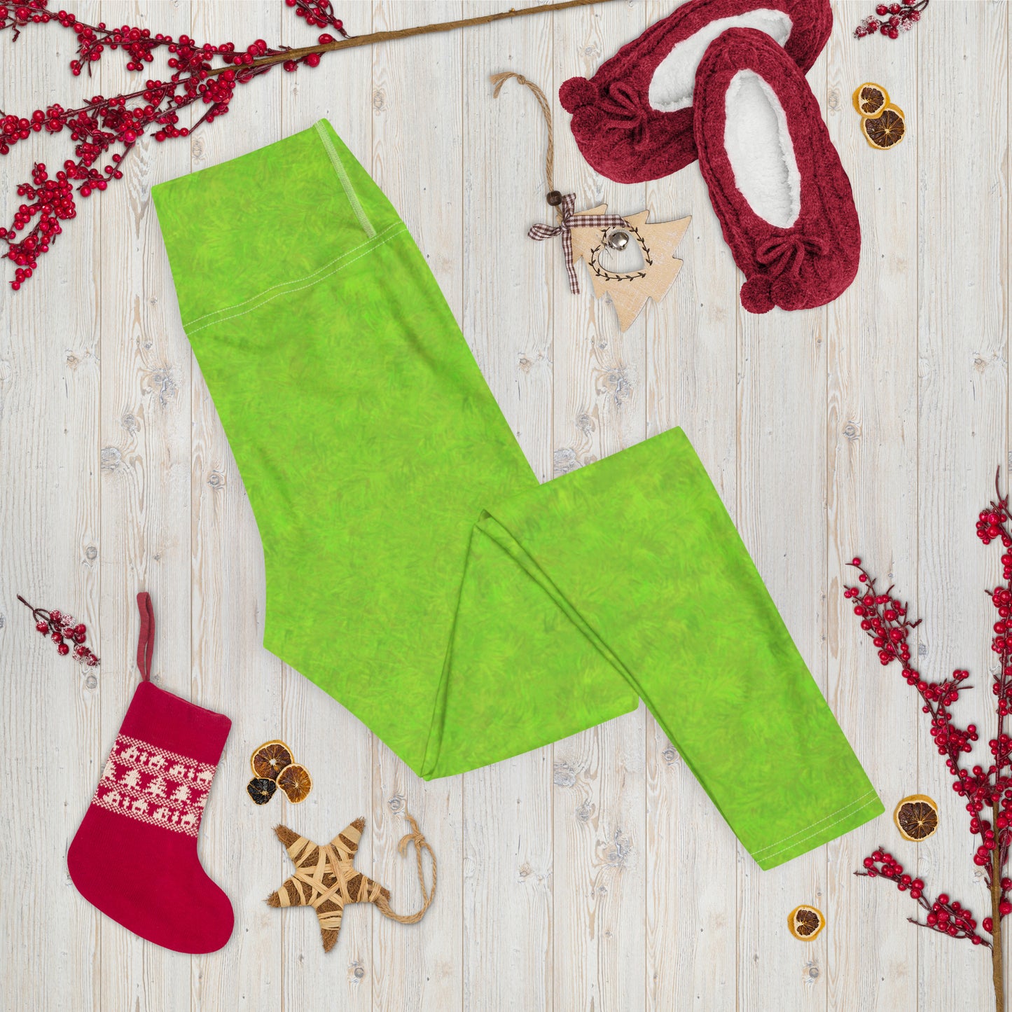 Green Fur Print Yoga Leggings