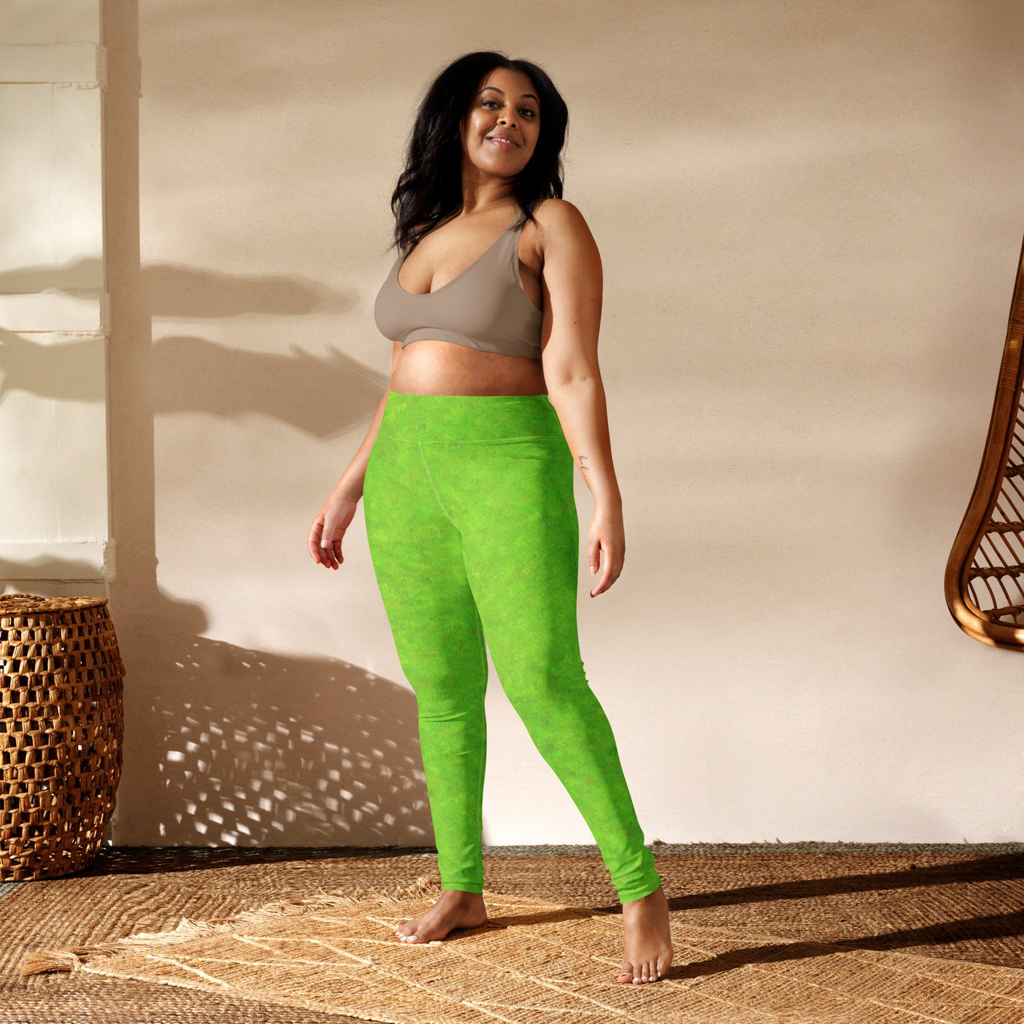 Green Fur Print Yoga Leggings