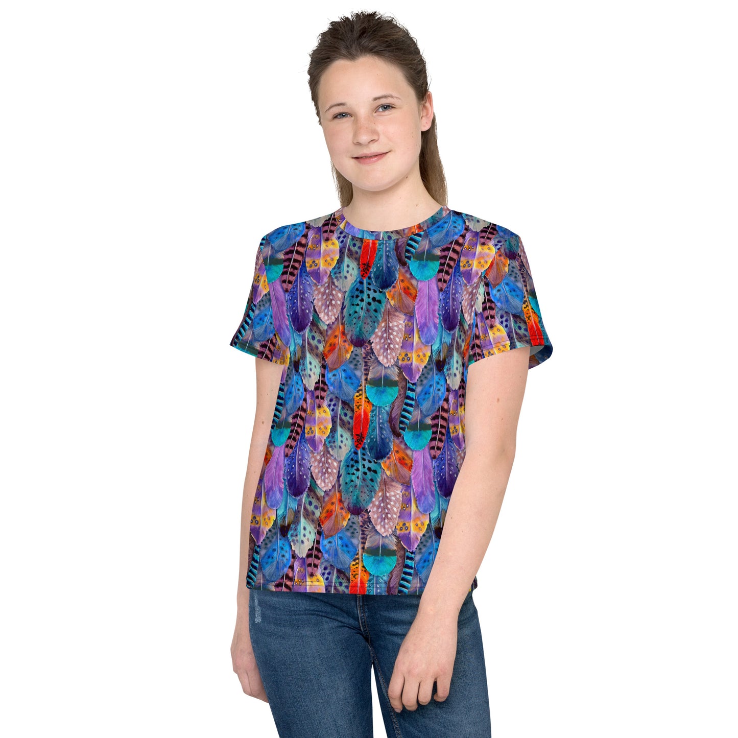 Colorful Feathers Print Youth T-shirt