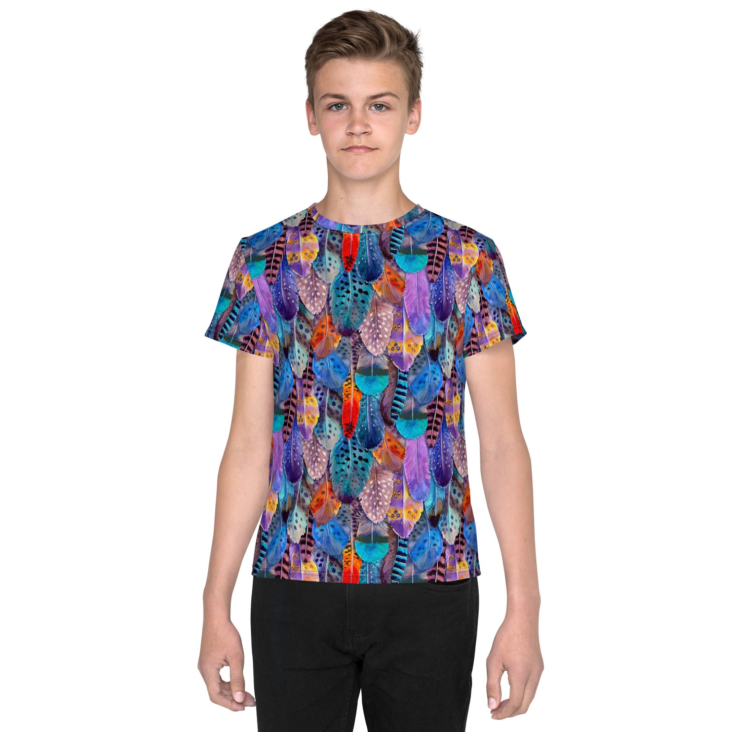 Colorful Feathers Print Youth T-shirt