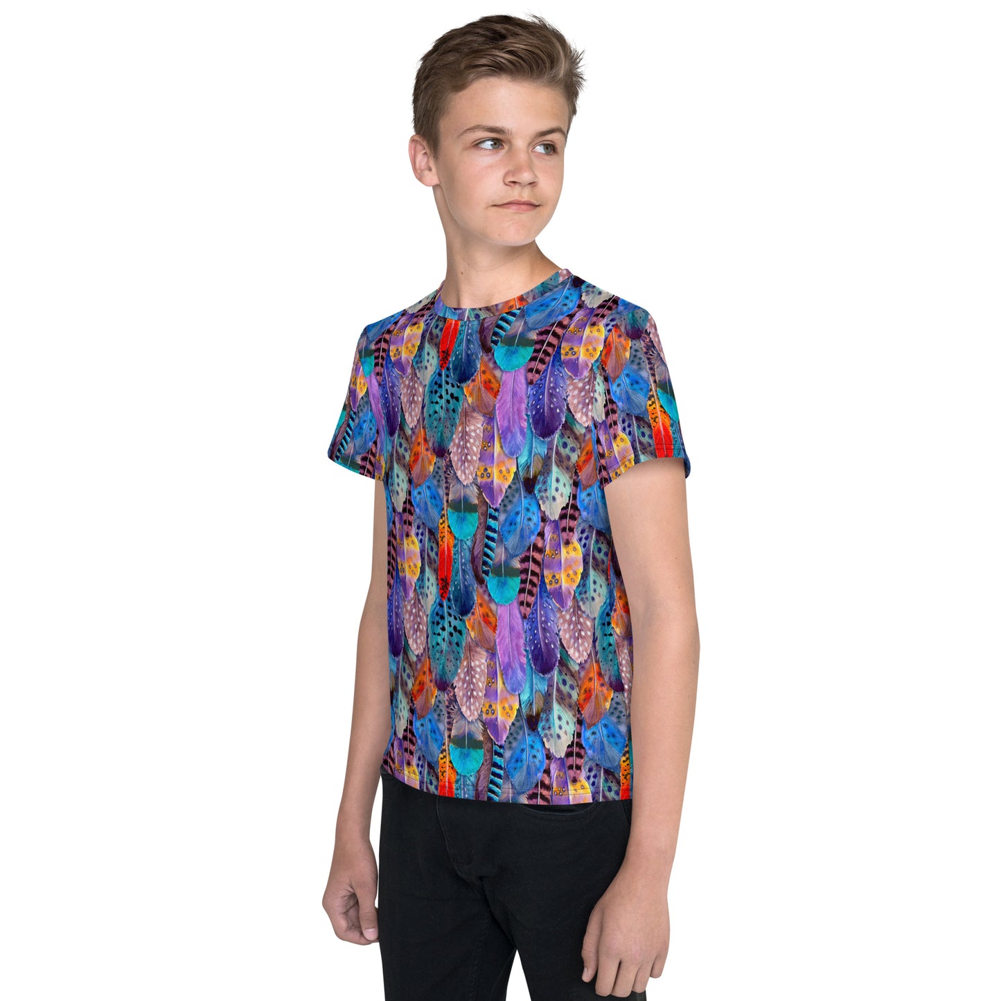 Colorful Feathers Print Youth T-shirt