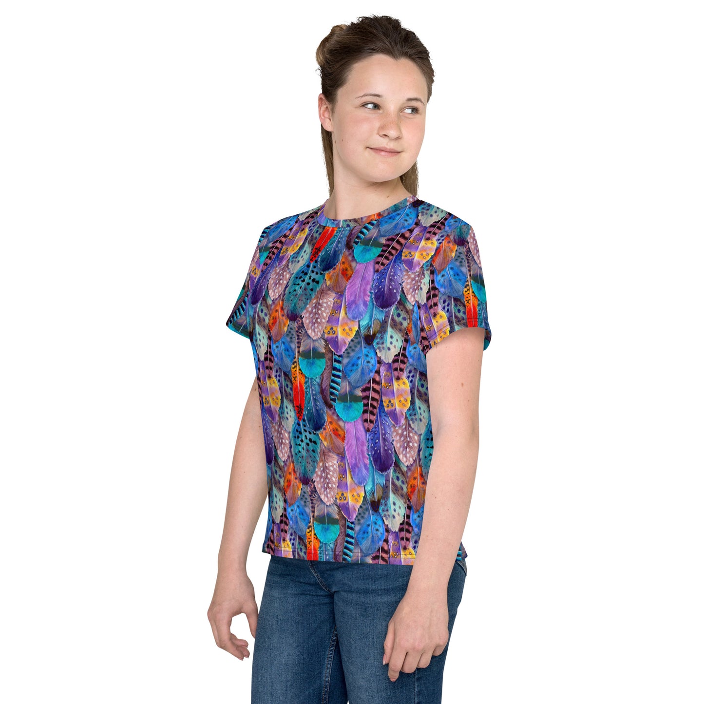 Colorful Feathers Print Youth T-shirt