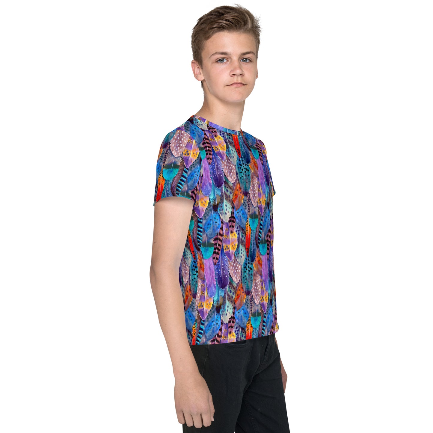 Colorful Feathers Print Youth T-shirt