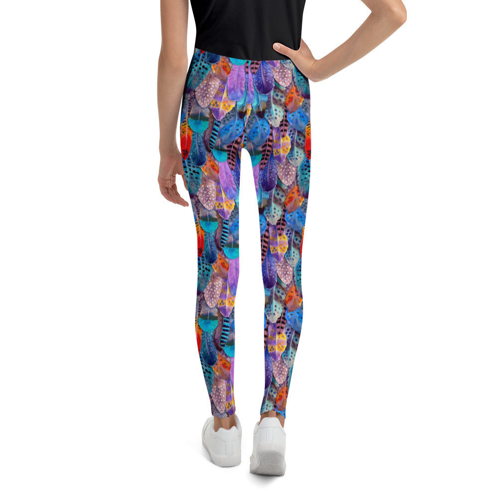 Colorful Feathers Print Youth Leggings