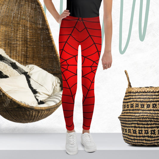 Crimson Spider Web Youth Leggings