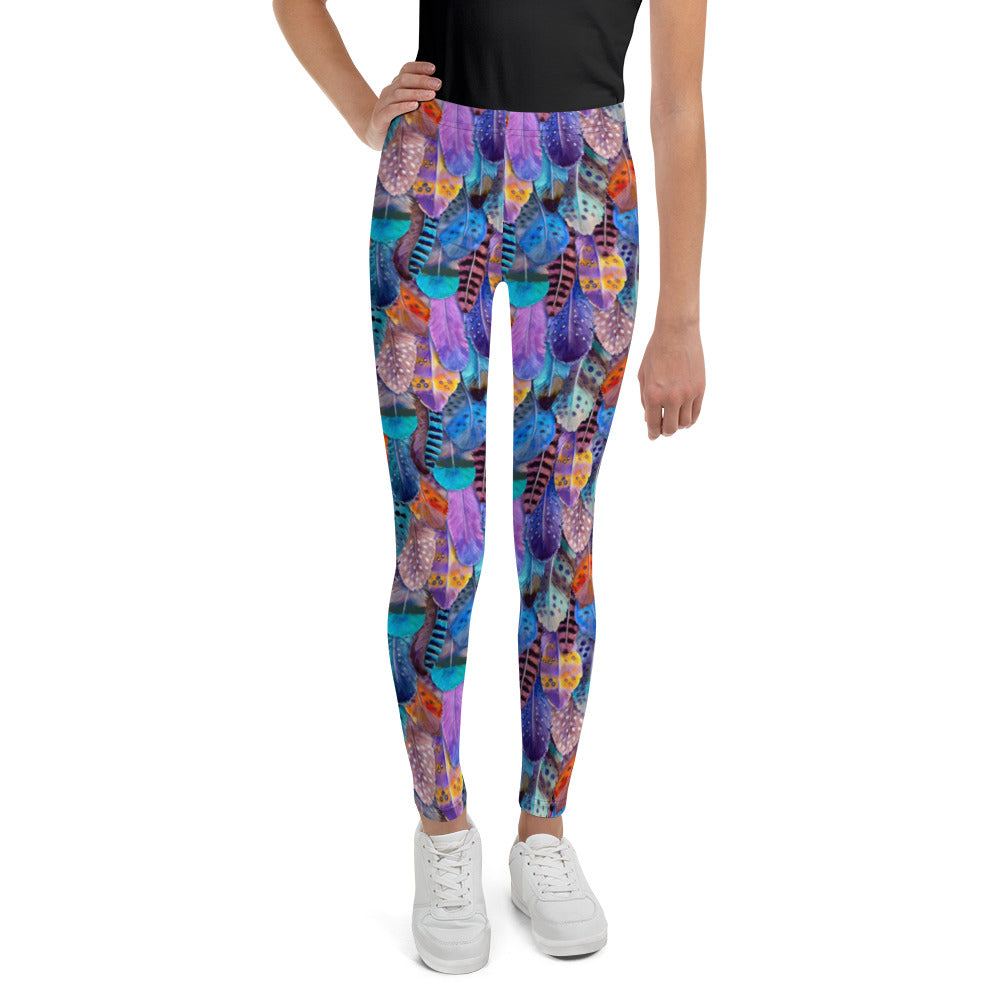 Colorful Feathers Print Youth Leggings