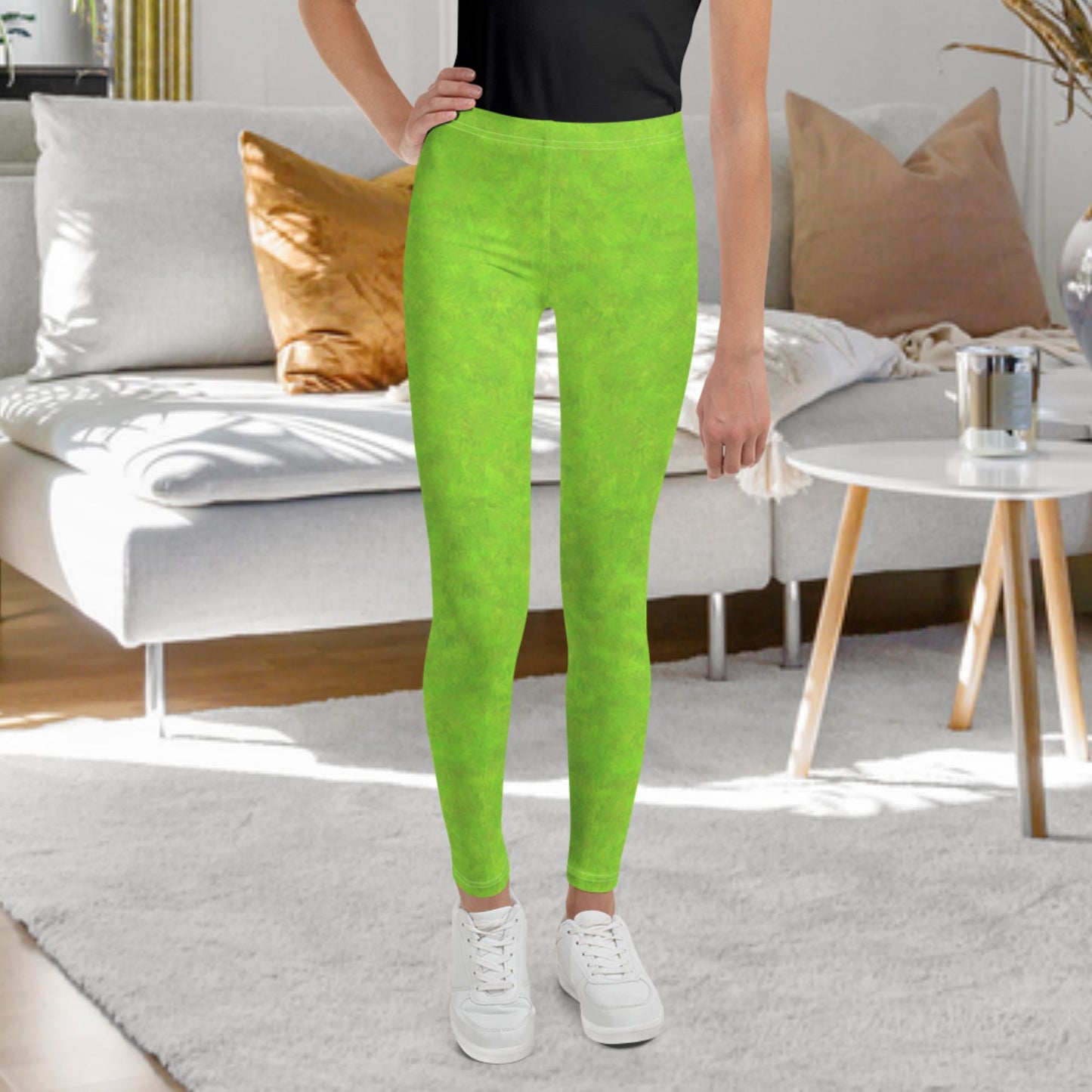 Green Fur Print Youth Leggings