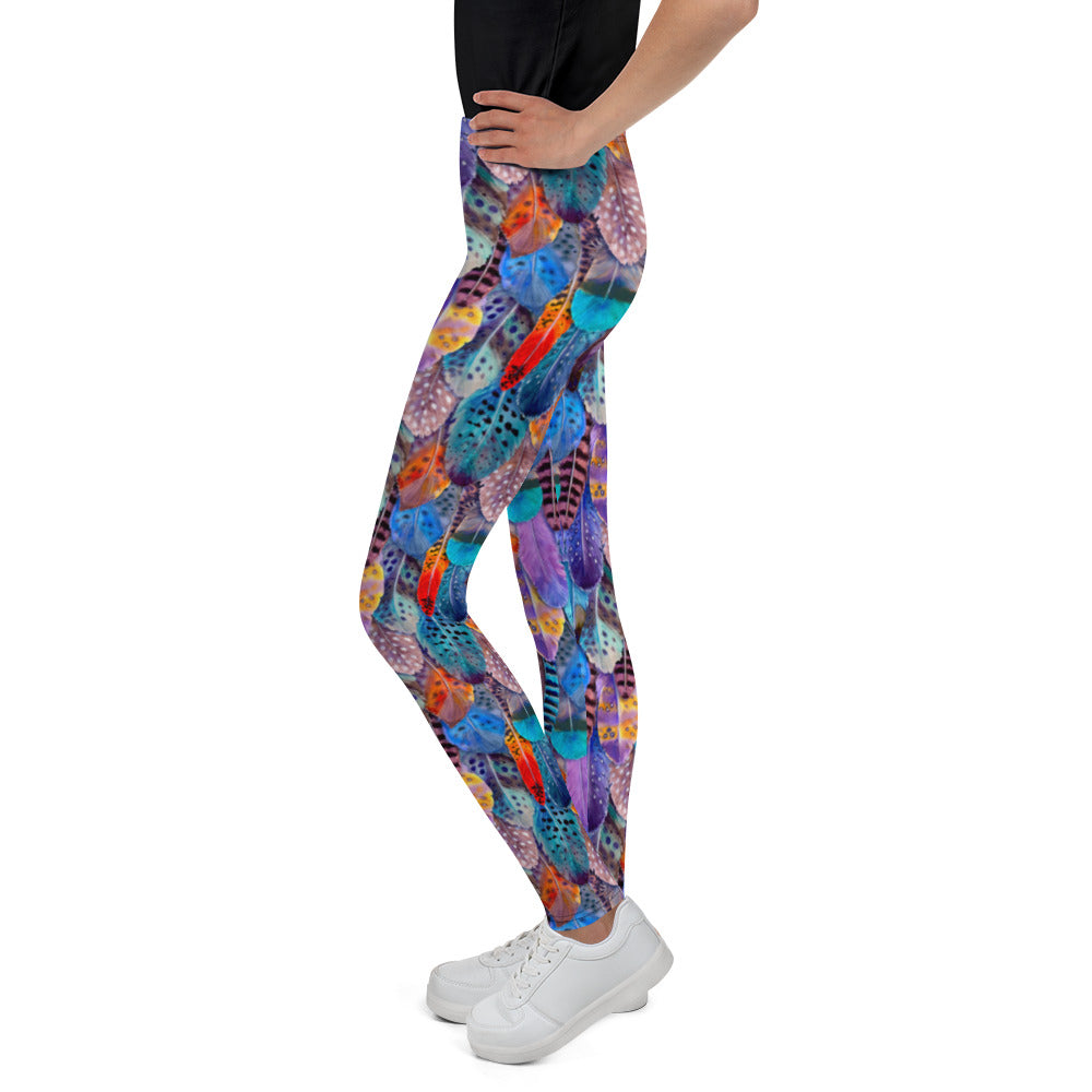 Colorful Feathers Print Youth Leggings