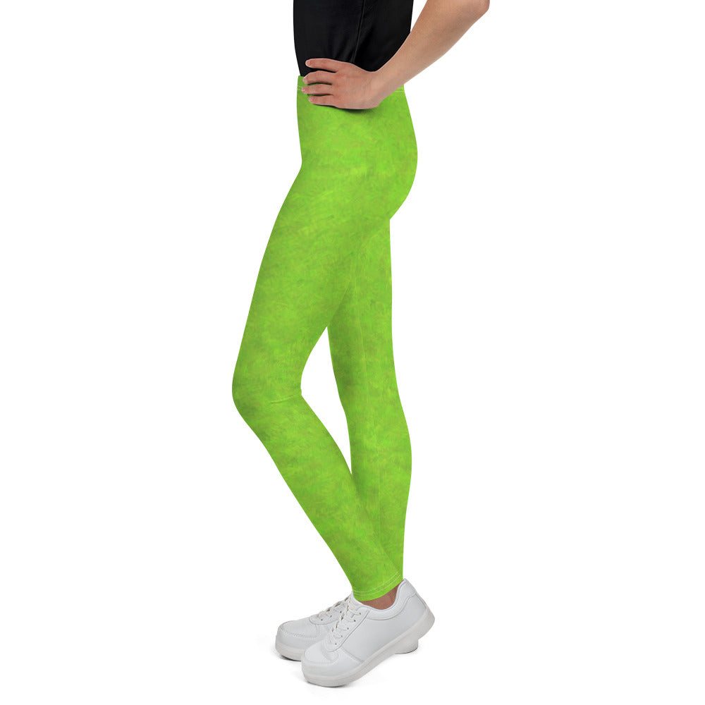 Green Fur Print Youth Leggings