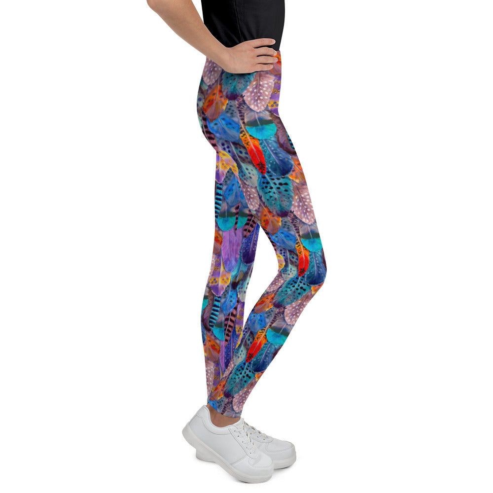 Colorful Feathers Print Youth Leggings