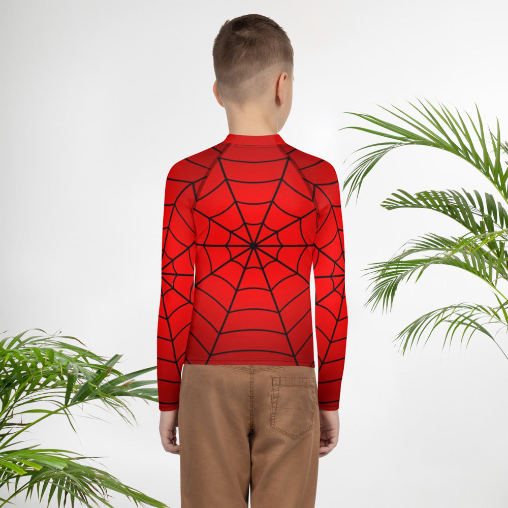 Crimson Spider Web Youth Rash Guard