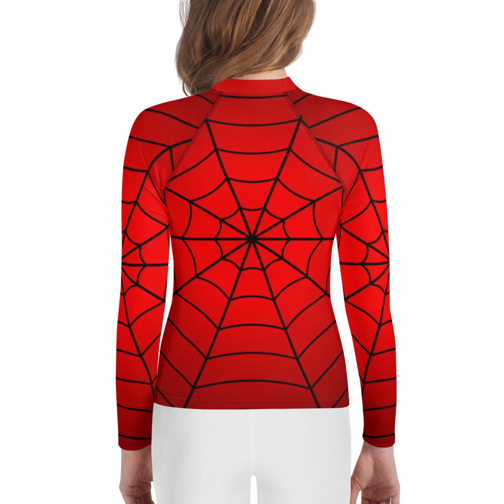 Crimson Spider Web Youth Rash Guard