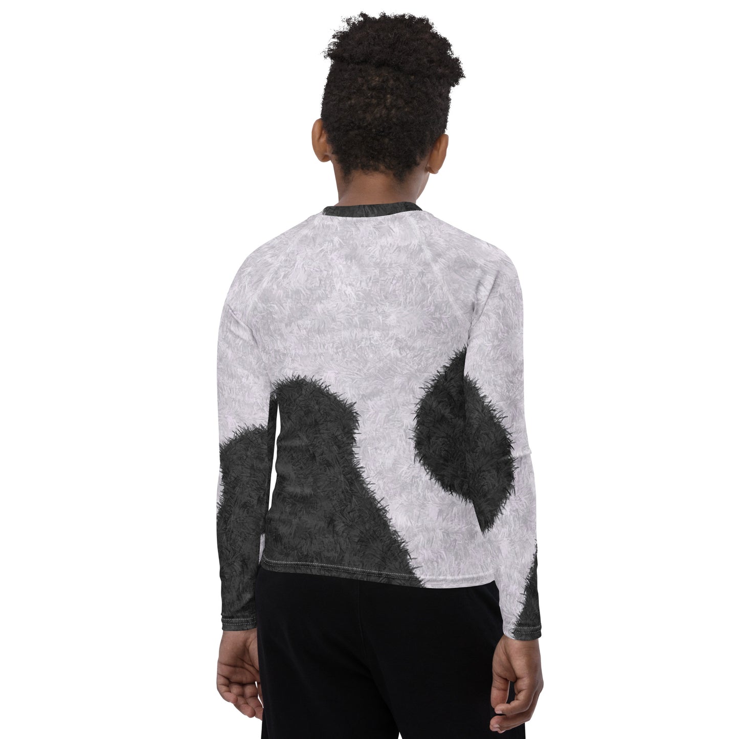 Black and White Fur Print Youth Rash Guard