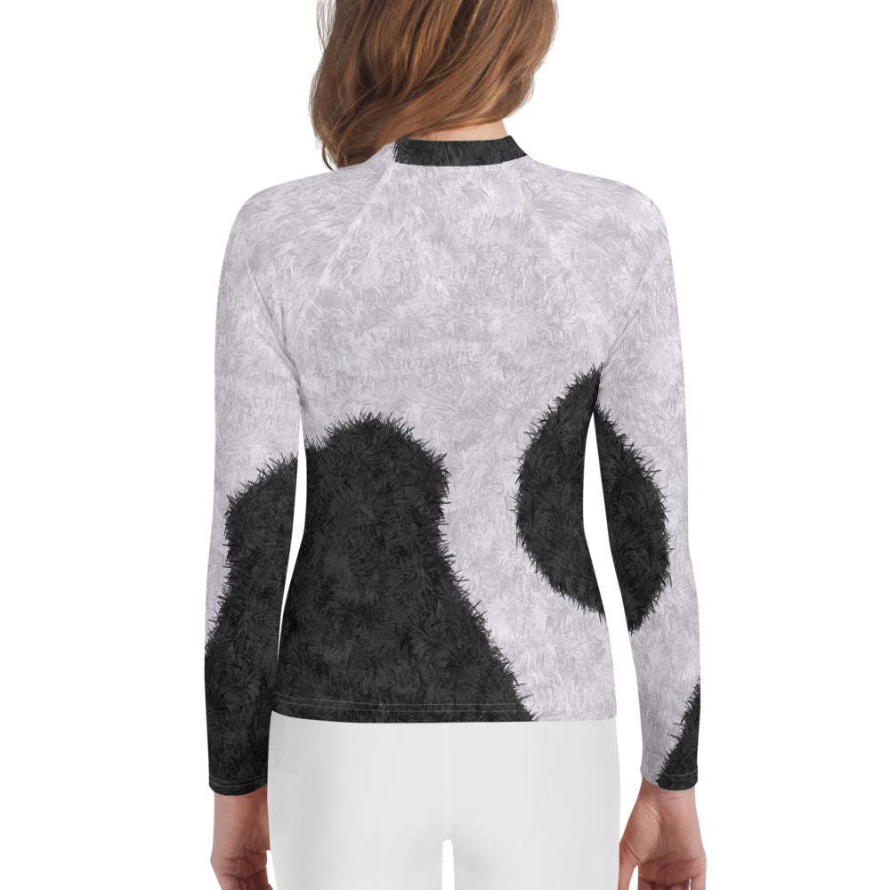 Black and White Fur Print Youth Rash Guard